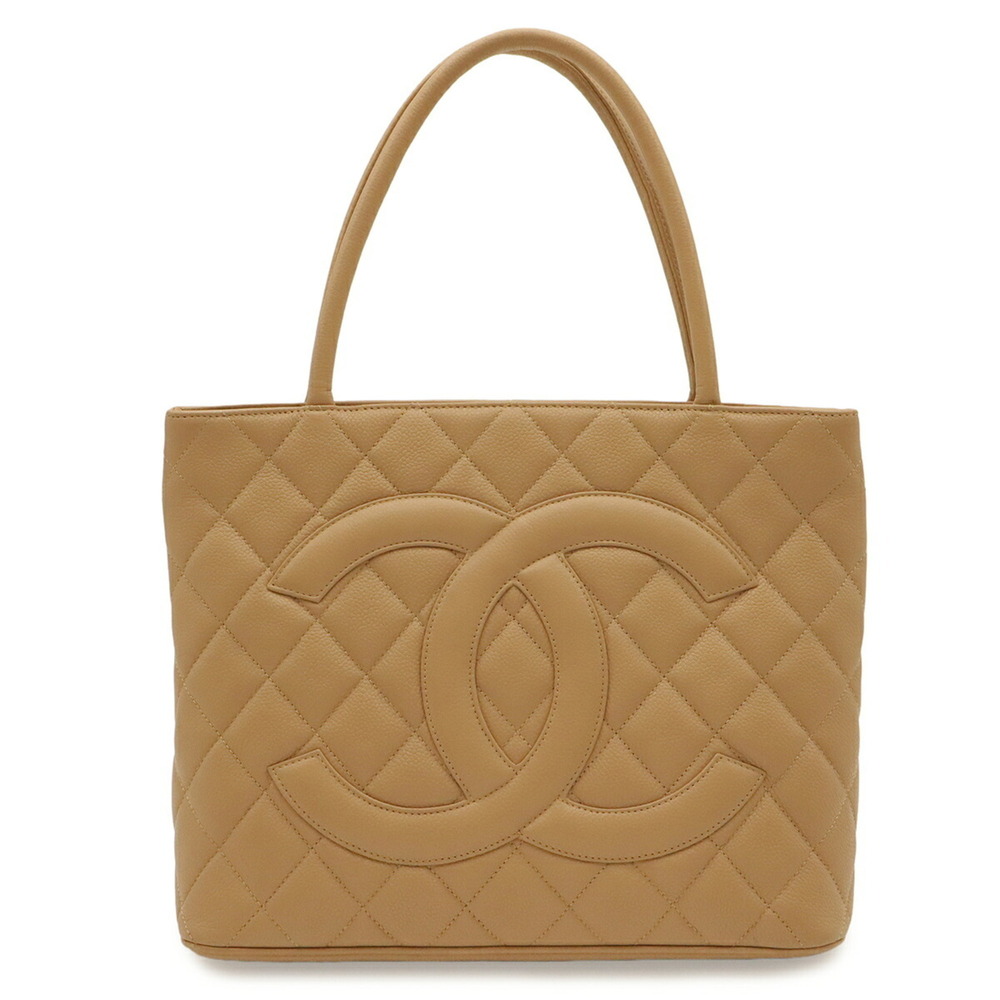 CHANEL Cream Caviar Leather Logo Shoulder Bag